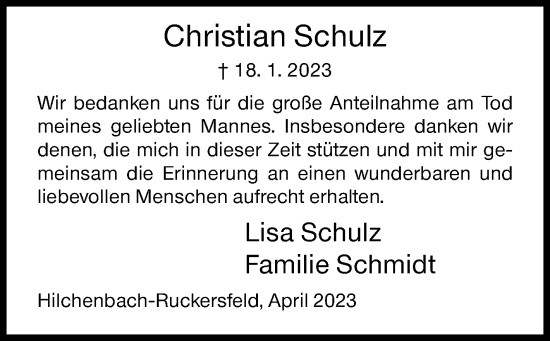 Traueranzeige von Christian Schulz von Siegener Zeitung