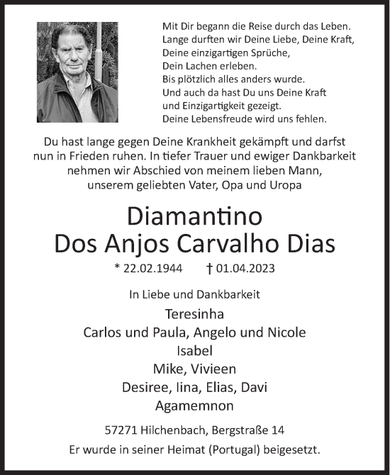 Traueranzeige von Diamantino Dos Anjos Carvalho Dias von Siegener Zeitung