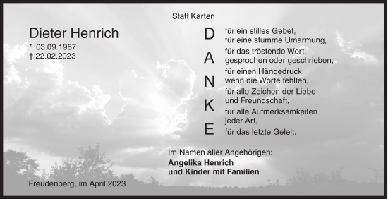 Traueranzeige von Dieter Henrich von Siegener Zeitung