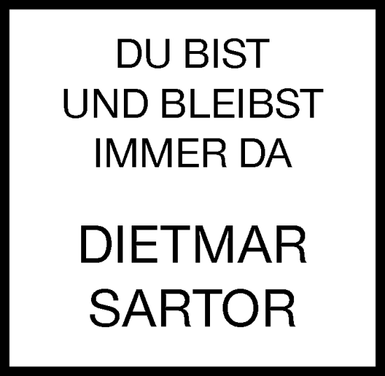 Traueranzeige von Dietmar Sartor von Siegener Zeitung