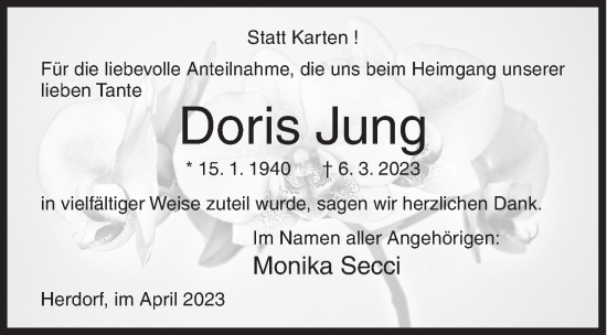 Traueranzeige von Doris Jung von Siegener Zeitung