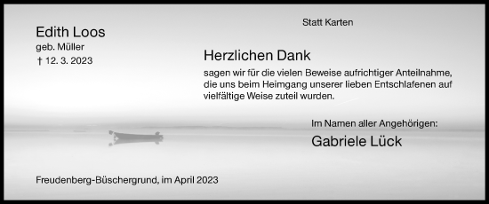 Traueranzeige von Edith Loos von Siegener Zeitung
