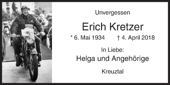 Traueranzeige von Erich Kretzer von Siegener Zeitung