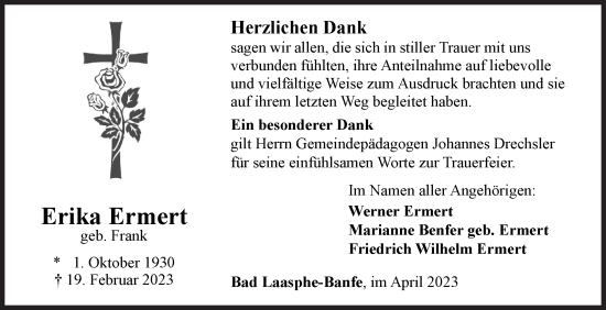 Traueranzeige von Erika Ermert von Siegener Zeitung
