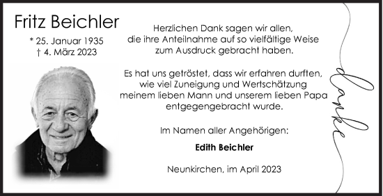 Traueranzeige von Fritz Beichler von Siegener Zeitung