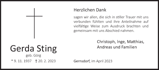 Traueranzeige von Gerda Sting von Siegener Zeitung