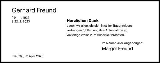 Traueranzeige von Gerhard Freund von Siegener Zeitung