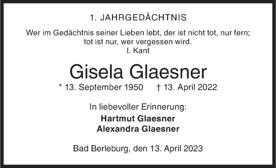 Traueranzeige von Gisela Glaesner von Siegener Zeitung