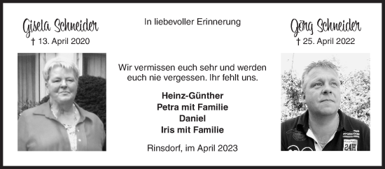 Traueranzeige von Gisela und Jörg Schneider von Siegener Zeitung