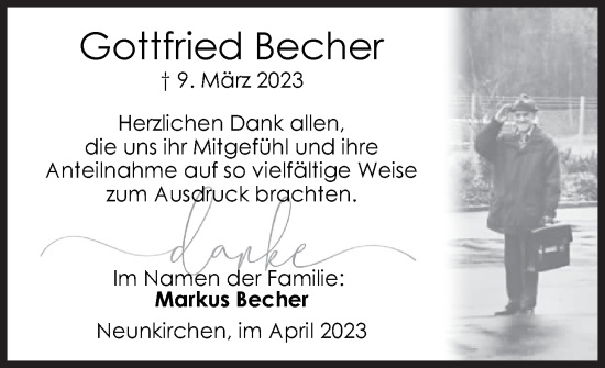 Traueranzeige von Gottfried Becher von Siegener Zeitung