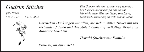 Traueranzeige von Gudrun Stücher von Siegener Zeitung