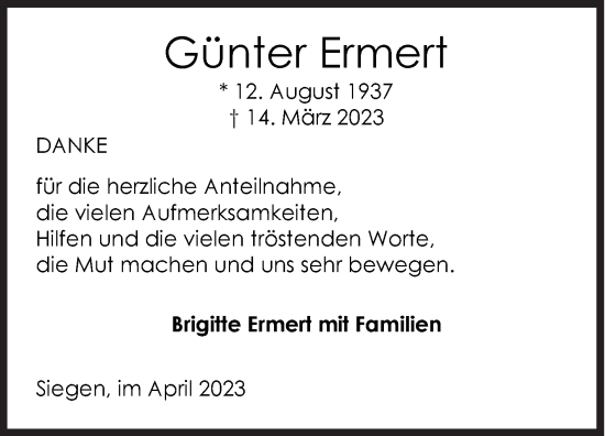 Traueranzeige von Günter Ermert von Siegener Zeitung