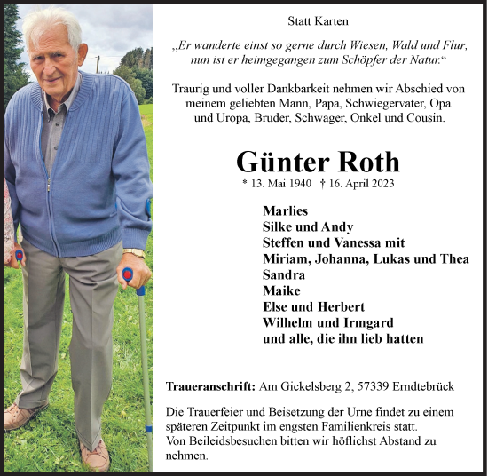 Traueranzeige von Günter Roth von Siegener Zeitung