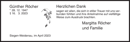 Traueranzeige von Günther Röcher von Siegener Zeitung