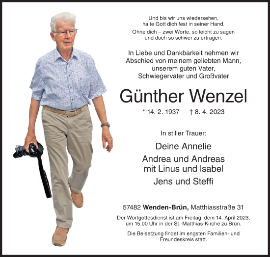Traueranzeige von Günther Wenzel von Siegener Zeitung