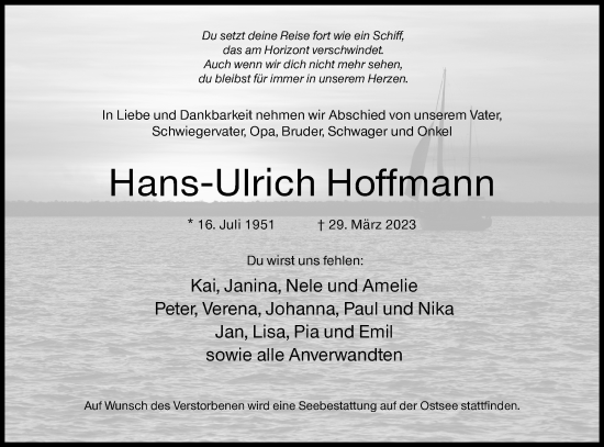 Traueranzeige von Hans-Ulrich Hoffmann von Siegener Zeitung