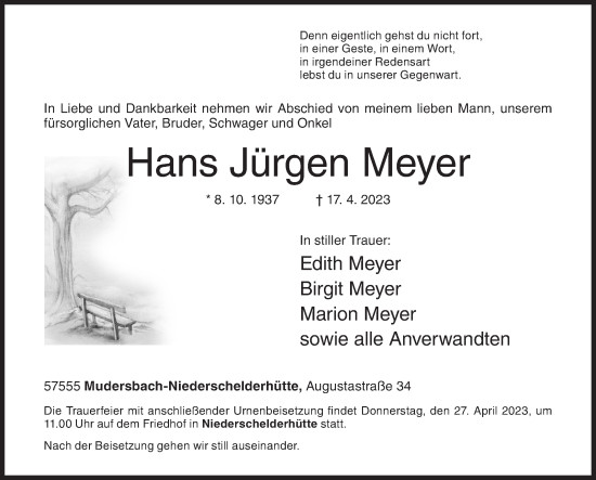 Traueranzeige von Hans Jürgen Meyer von Siegener Zeitung