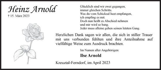 Traueranzeige von Heinz Arnold von Siegener Zeitung