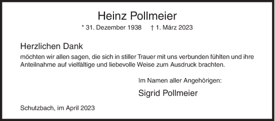 Traueranzeige von Heinz Pollmeier von Siegener Zeitung