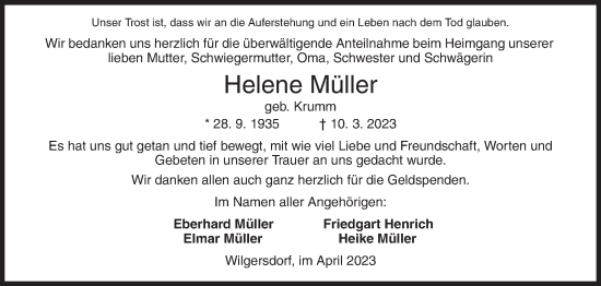 Traueranzeige von Helene Müller von Siegener Zeitung