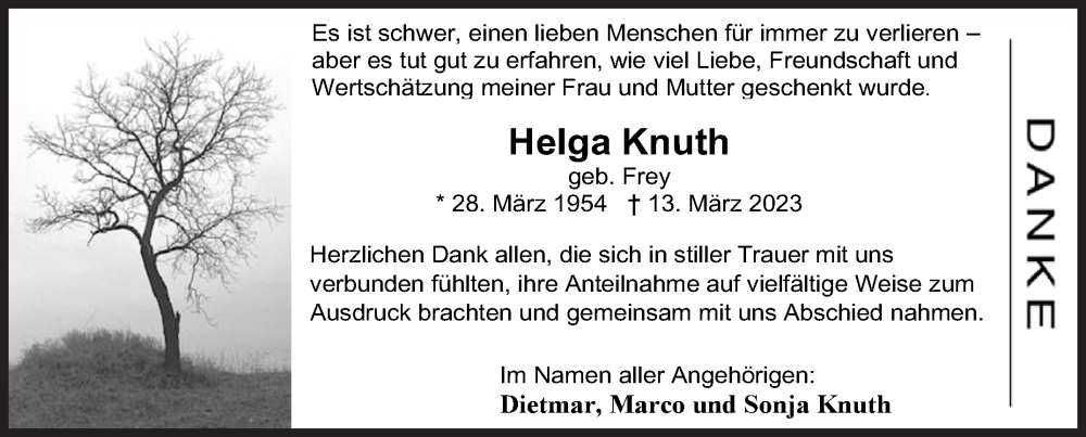  Traueranzeige für Helga Knuth vom 01.04.2023 aus Siegener Zeitung