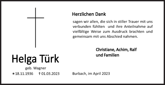 Traueranzeige von Helga Türk von Siegener Zeitung
