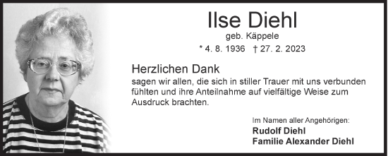 Traueranzeige von Ilse Diehl von Siegener Zeitung
