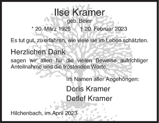 Traueranzeige von Ilse Kramer von Siegener Zeitung