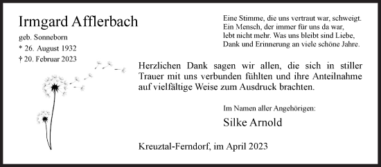 Traueranzeige von Irmgard Afflerbach von Siegener Zeitung