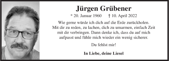 Traueranzeige von Jürgen Grübener von Siegener Zeitung