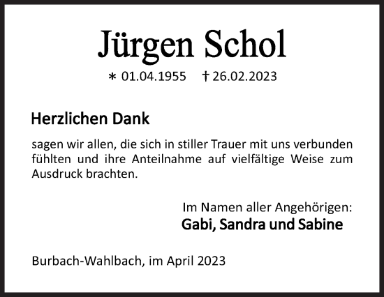 Traueranzeige von Jürgen Schol von Siegener Zeitung