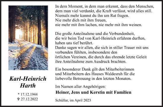 Traueranzeige von Karl-Heinrich Harth von Siegener Zeitung