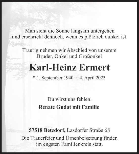 Traueranzeige von Karl-Heinz Ermert von Siegener Zeitung