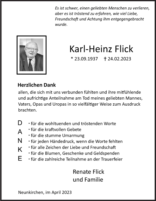 Traueranzeige von Karl-Heinz Flick von Siegener Zeitung