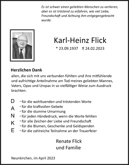 Traueranzeige von Karl-Heinz Flick von Siegener Zeitung