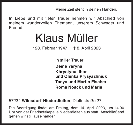 Traueranzeige von Klaus Müller von Siegener Zeitung