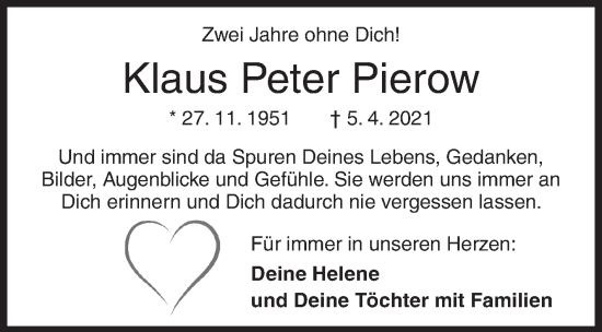 Traueranzeige von Klaus Peter Pierow von Siegener Zeitung