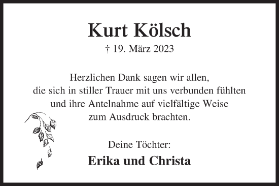 Traueranzeige von Kurt Kölsch von Siegener Zeitung