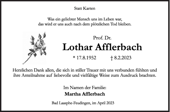 Traueranzeige von Lothar Afflerbach von Siegener Zeitung