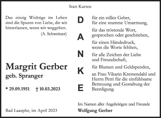 Traueranzeige von Margrit Gerber von Siegener Zeitung