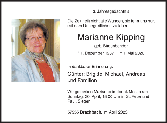 Traueranzeige von Marianne Kipping von Siegener Zeitung