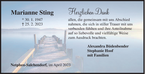Traueranzeige von Marianne Sting von Siegener Zeitung