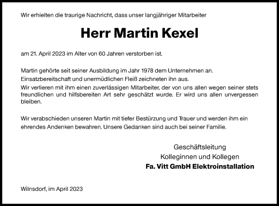 Traueranzeige von Martin Kexel von Siegener Zeitung