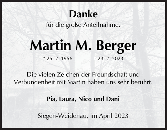 Traueranzeige von Martin M. Berger von Siegener Zeitung