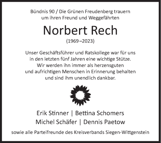 Traueranzeige von Norbert Rech von Siegener Zeitung