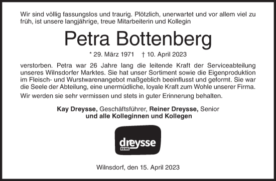 Traueranzeige von Petra Bottenberg von Siegener Zeitung