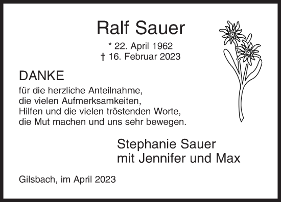 Traueranzeige von Ralf Sauer von Siegener Zeitung