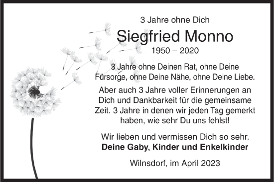 Traueranzeige von Siegfried Monno von Siegener Zeitung