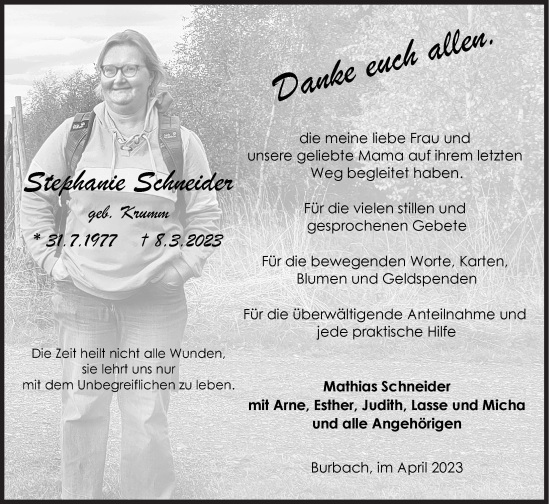 Traueranzeige von Stephanie Schneider von Siegener Zeitung