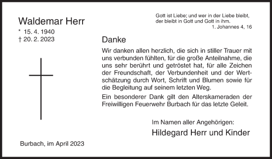 Traueranzeige von Waldemar Herr von Siegener Zeitung